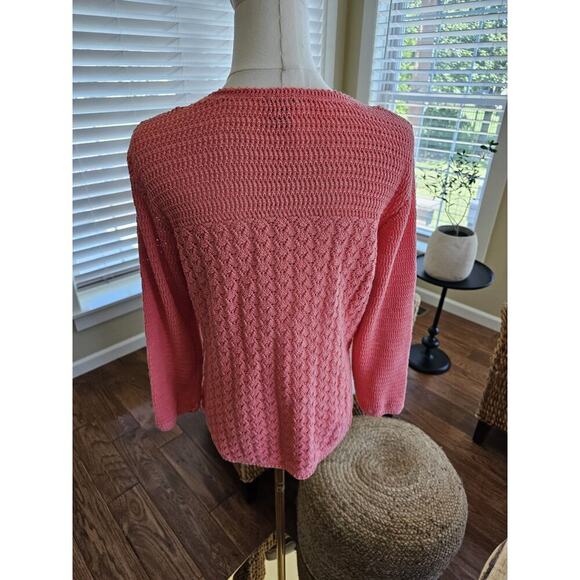 L.L Bean Linen Blend Basketweave Cardigan Sweater Women's Size L Coral - Picture 5 of 10